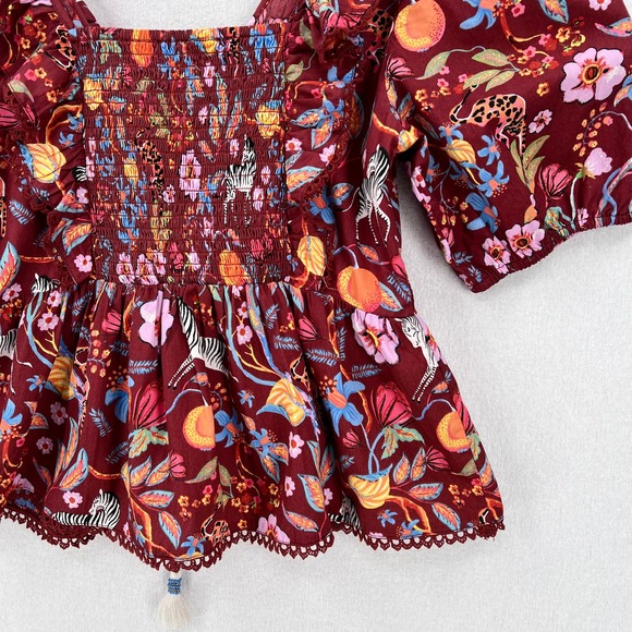 ANTHROPOLOGIE MAEVE Ruffled Tie Front Blouse Womens Small Red Floral Print - Picture 10 of 16